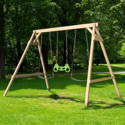 Backyard Discovery Wooden Swing Set – 2 Belt Swings & Trapeze Bar Outdoor Playset