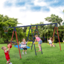 5-in-1 Swing Set, 440 lbs Capacity – Square Swing, Belt Swing, Climbing Ladder, Basketball Hoop & Hanging Rings