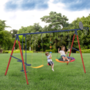 5-in-1 Outdoor Playset, 440 lbs Capacity – Saucer Swing, Belt Swing, Seesaw, Rope Swing & Basketball Hoop