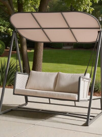 Outdoor 2-Seater Swing with Cushions, Beige with Black frame