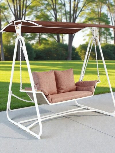 Outdoor 2-Seater Swing with Brown Cushioning