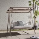 Outdoor 2-Seater Swing, Light Brown Frame with Gray Cushioned Seating