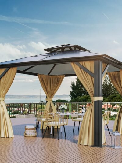 12x14 ft Aluminum Hard Top Gazebo with Mosquito Netting – UV Resistant Waterproof Outdoor Patio Shelter, Rectangular