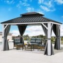 10x12 ft Aluminum Hard Top Gazebo with Mosquito Netting – UV Resistant Waterproof Outdoor Patio Shelter, 4-6 Person