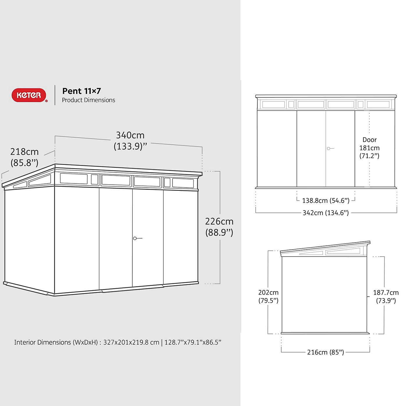 Keter Signature Pent 11x7 Shed - Stormgrey Look (3.4 x 2.2m) - Image 2