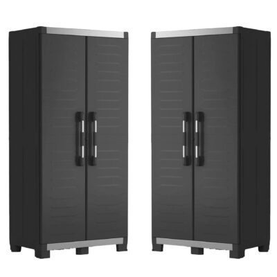 2 x Keter XL Garage Tall Storage Cabinets